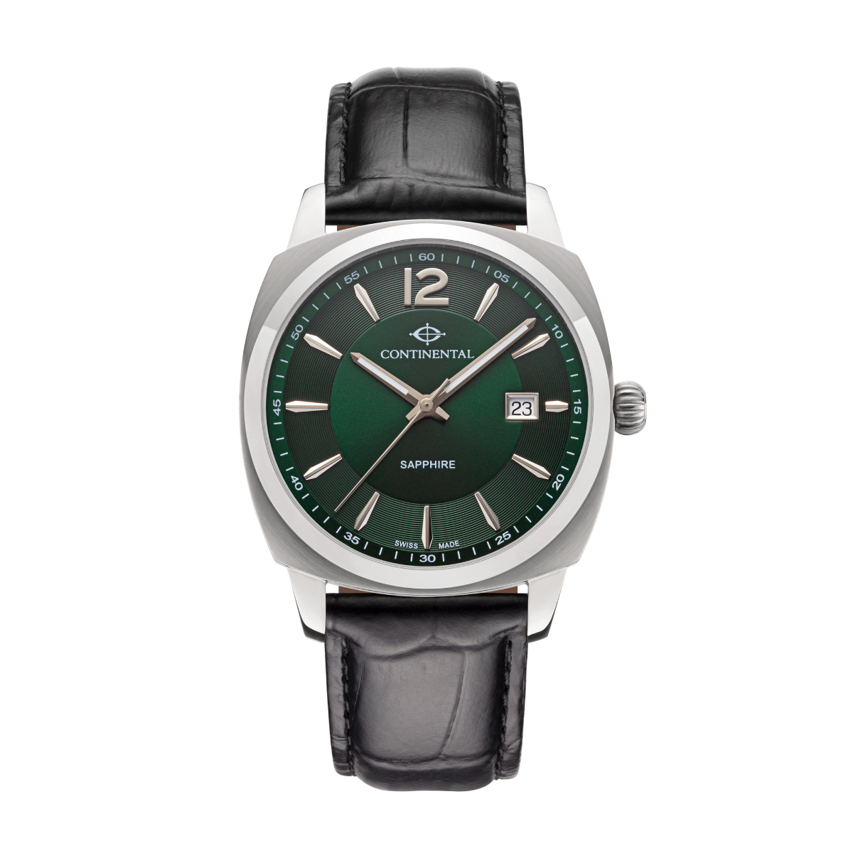 CONTINENTAL Gent's Square Green Dial Black Leather Strap Dress Watch 24451.GD154940 Swiss Made Luxury Watches For Men Gent's Green Dial Watches