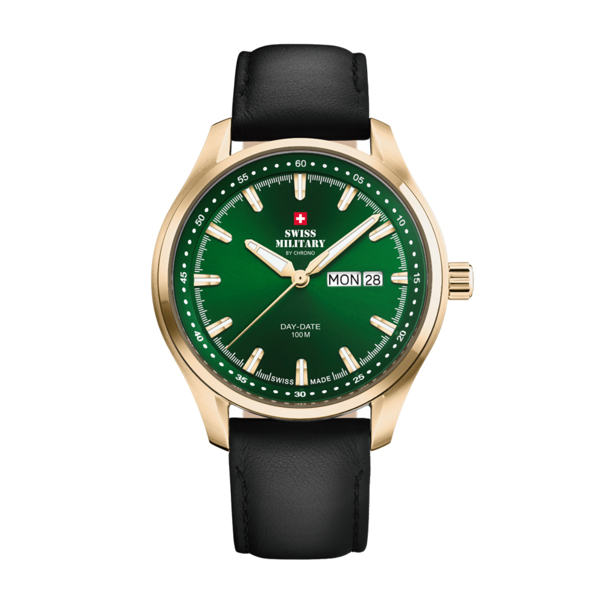 SWISS MILITARY Men's Watch SM34116.07 Swiss Made Luxury Watch, Stainless Steel Fashion Watch Green Dial Dress Watch Accurate Quartz Movement.