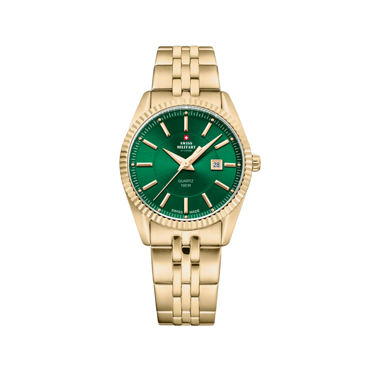 SWISS MILITARY Women's Watch SM34065.10 Swiss Made Luxury Watch, Two Tone Yellow Gold Fashion Watch Green Dial Sports Watch Accurate Quartz Movement.